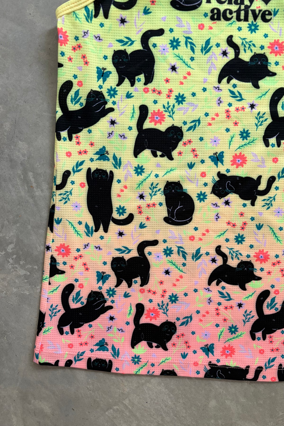 Neon Black Cat Print Singlet
