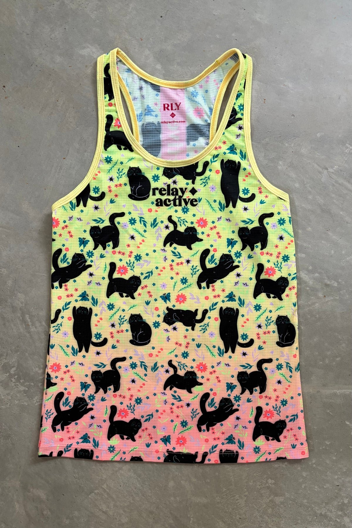Neon Black Cat Print Singlet