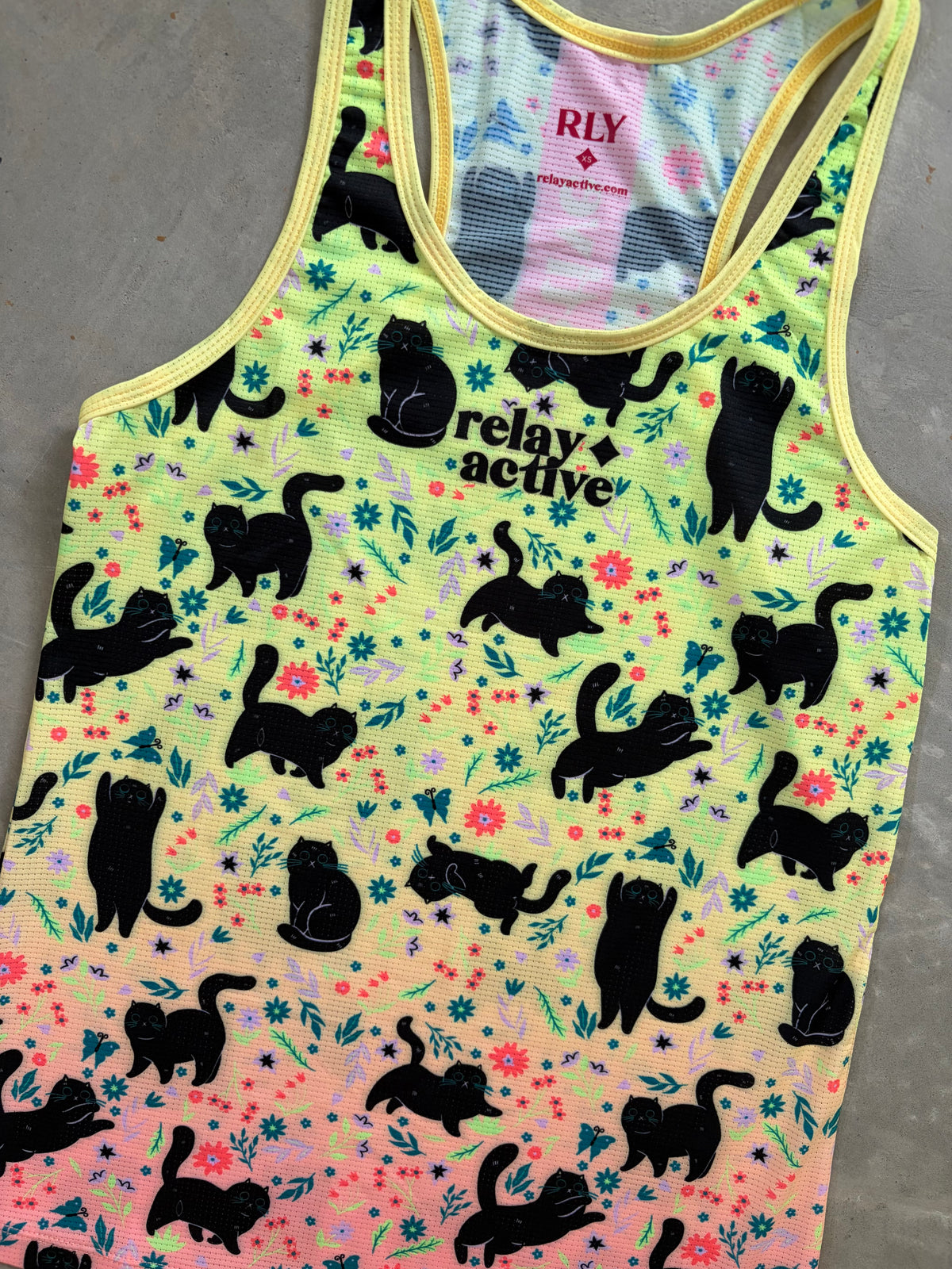Neon Black Cat Print Singlet