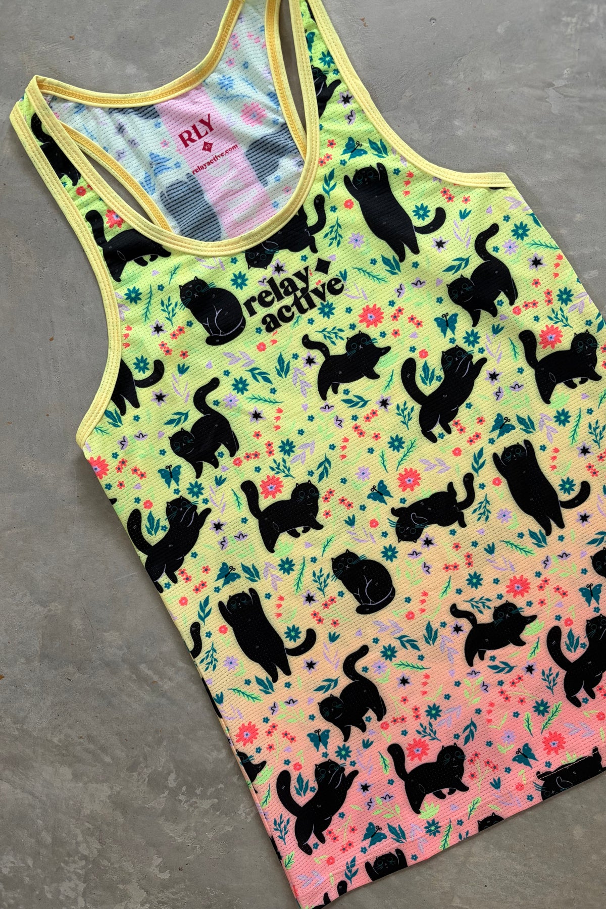 Neon Black Cat Print Singlet